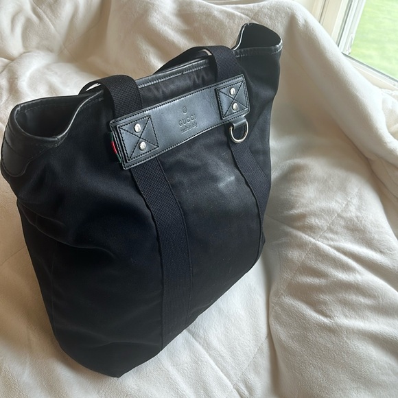 Authentic GUCCI Web Sherry Line Parana Tote Bag Nylon Leather Black - Picture 5 of 16